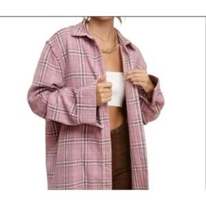 Rusty Dana Plaid Pink and Gray Shacket Overshirt Size Large New
